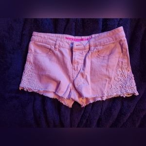 Pink denim shorts with white lace detail Sz 7